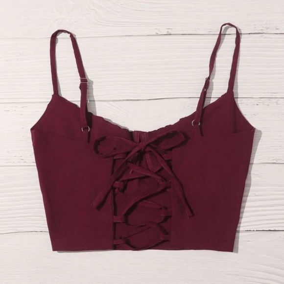 Lace-Up Back Ruched Bust Crop Cami🔴 - Picture 2 of 6